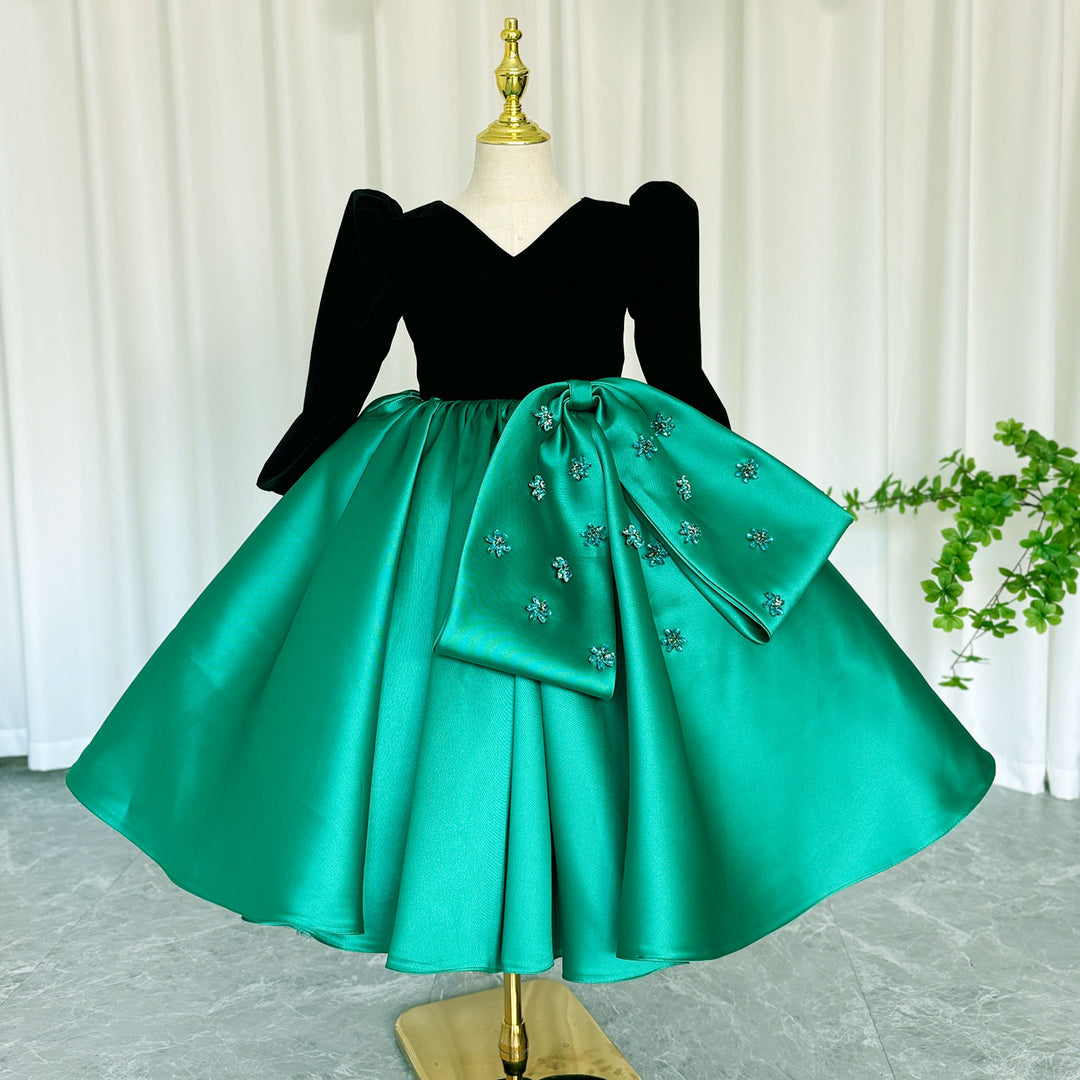 Luxury Green Girl Dress Crystal V-Neck Dubai Kids Princess J367 DreamyVow Luxury Green Girl Dress Crystal V-Neck Dubai Kids Princess J367 DreamyVow