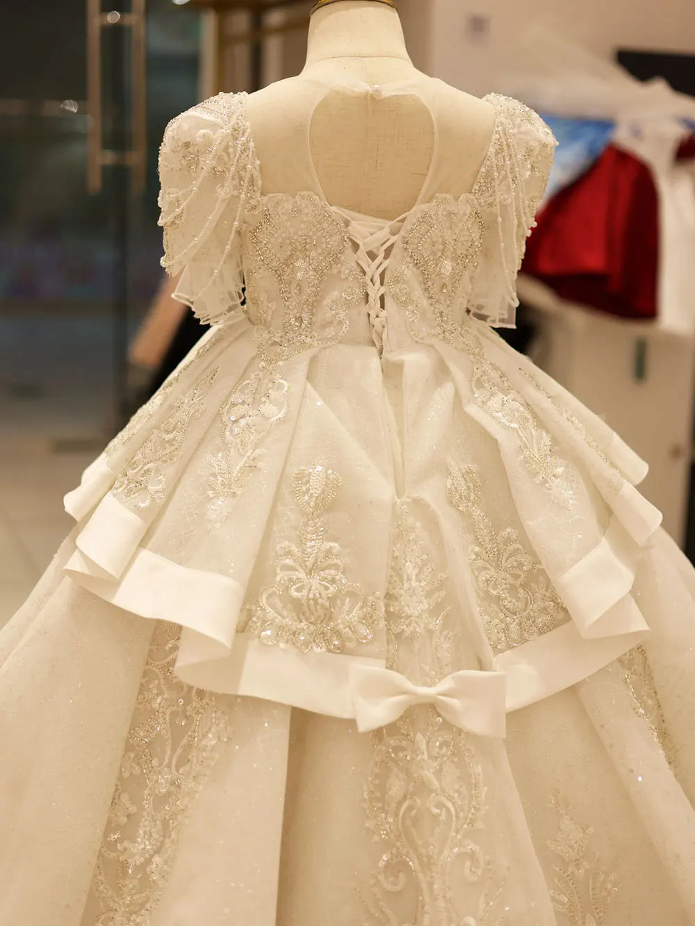 Luxury Arabic White Girl Quinceanera Dresses Beaded J095 Ivory / child-4 Luxury Arabic White Girl Quinceanera Dresses Beaded J095 Ivory / child-4