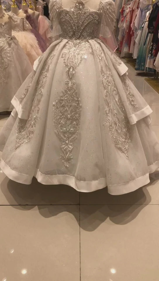 Luxury Arabic White Girl Quinceanera Dresses Beaded J095 DreamyVow Luxury Arabic White Girl Quinceanera Dresses Beaded J095 DreamyVow