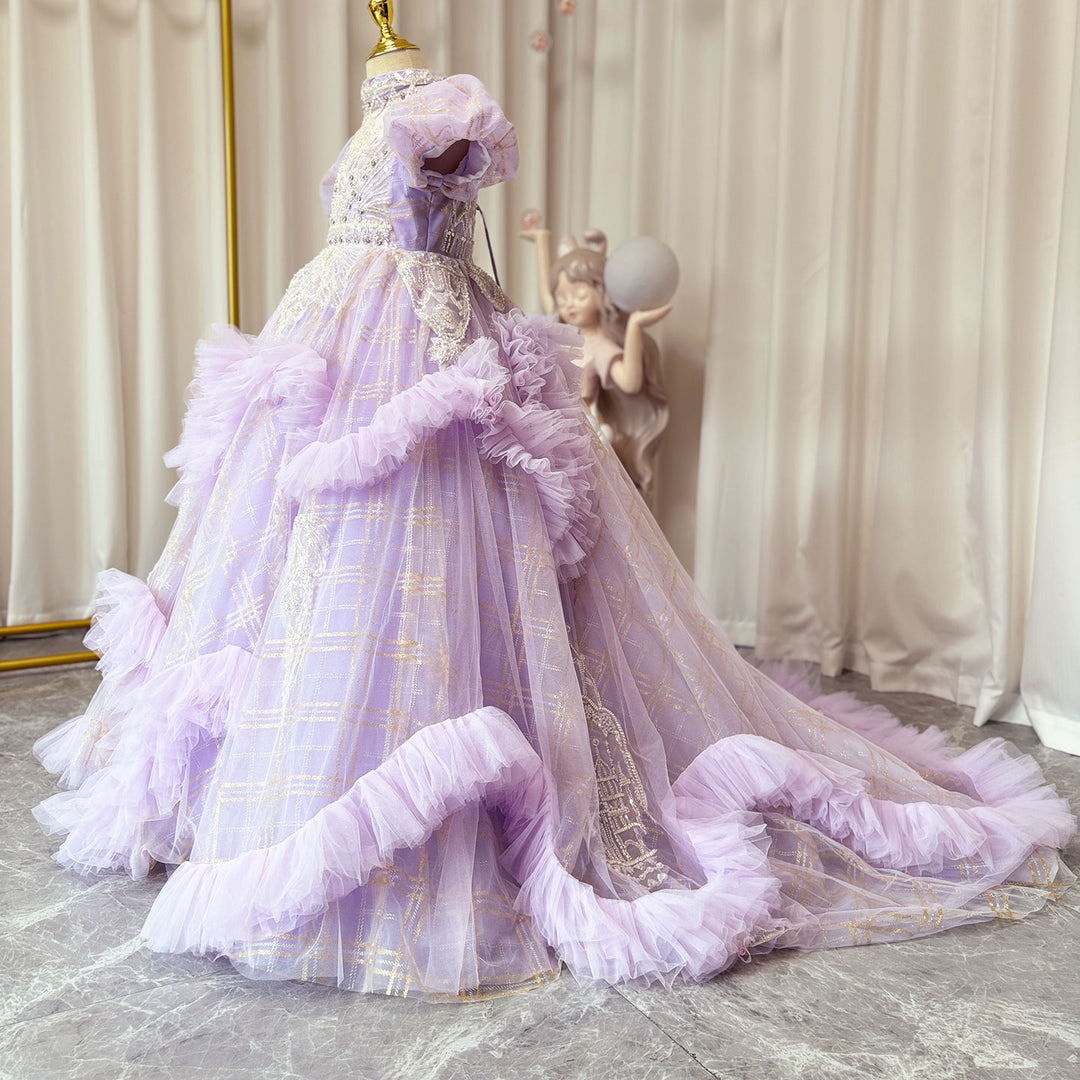 Luxury Beaded Lilac Girl Dress Arabic Ball Gown J184 DreamyVow Luxury Beaded Lilac Girl Dress Arabic Ball Gown J184 DreamyVow