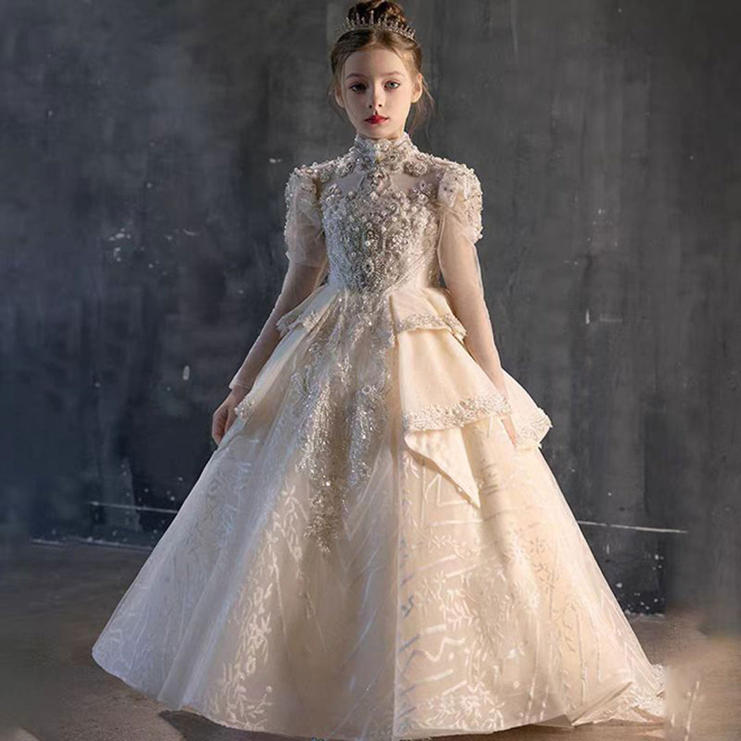 Luxury Beads Ivory Arabic Birthday Party Girl Dress J122 Ivory / child-14 Luxury Beads Ivory Arabic Birthday Party Girl Dress J122 Ivory / child-14