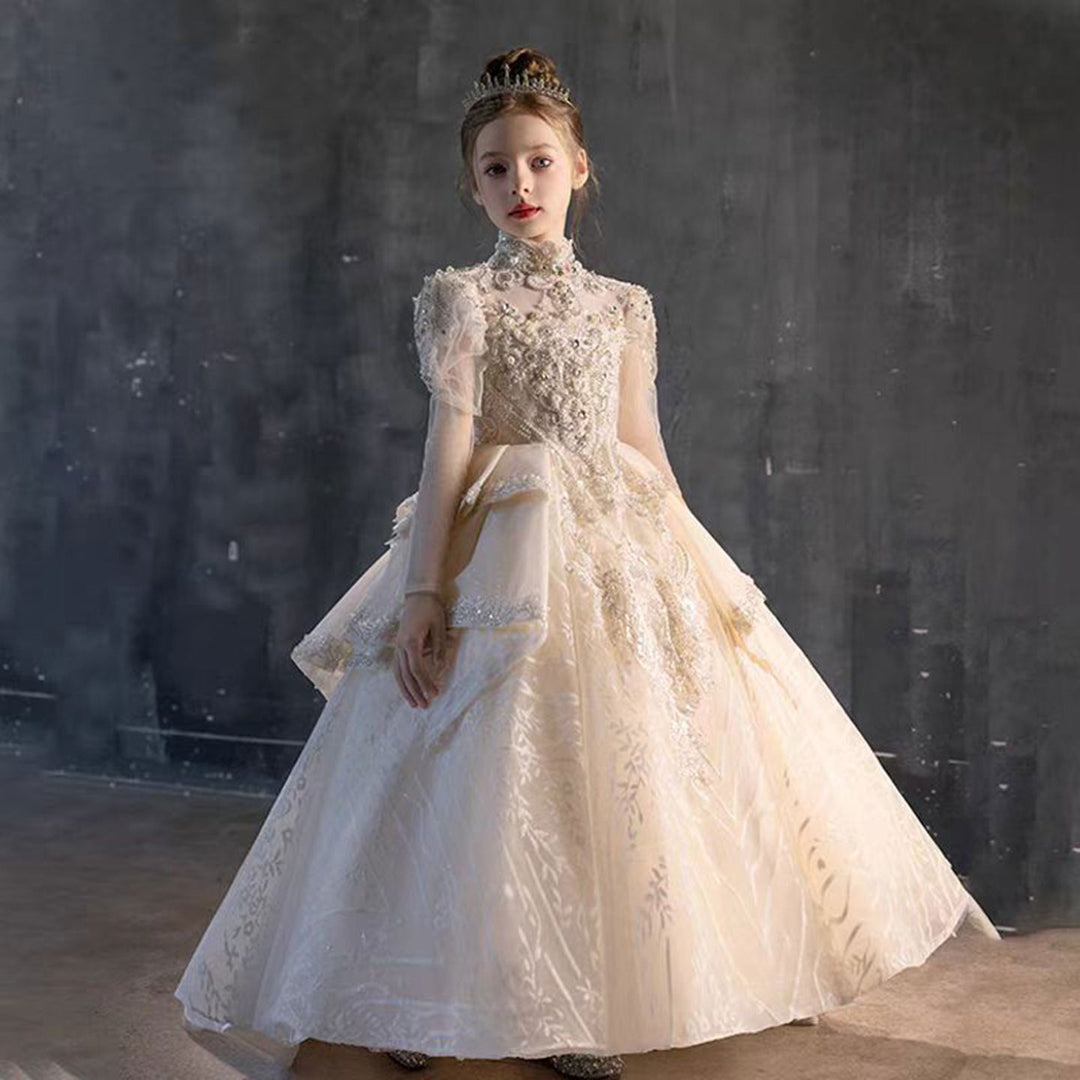 Luxury Beads Ivory Arabic Birthday Party Girl Dress J122 Luxury Beads Ivory Arabic Birthday Party Girl Dress J122