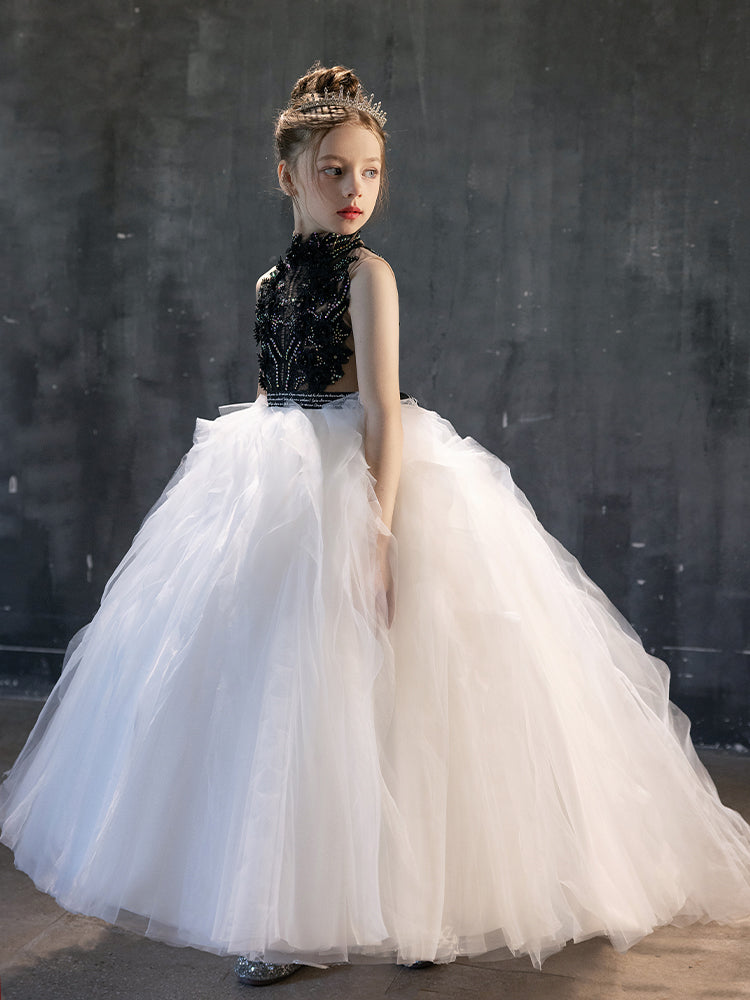 Luxury Black-White Girl Bridesmaides Dresses J189 Black-White / child-6 Luxury Black-White Girl Bridesmaides Dresses J189 Black-White / child-6