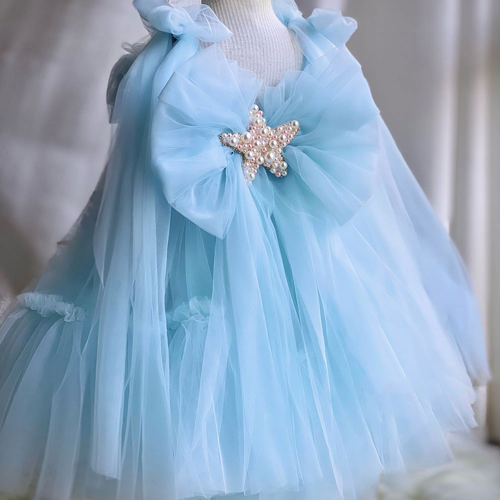 Luxury Blue Baby Flower Girl Dresses Mini Beading J038 Sky Blue / child-3 Luxury Blue Baby Flower Girl Dresses Mini Beading J038 Sky Blue / child-3