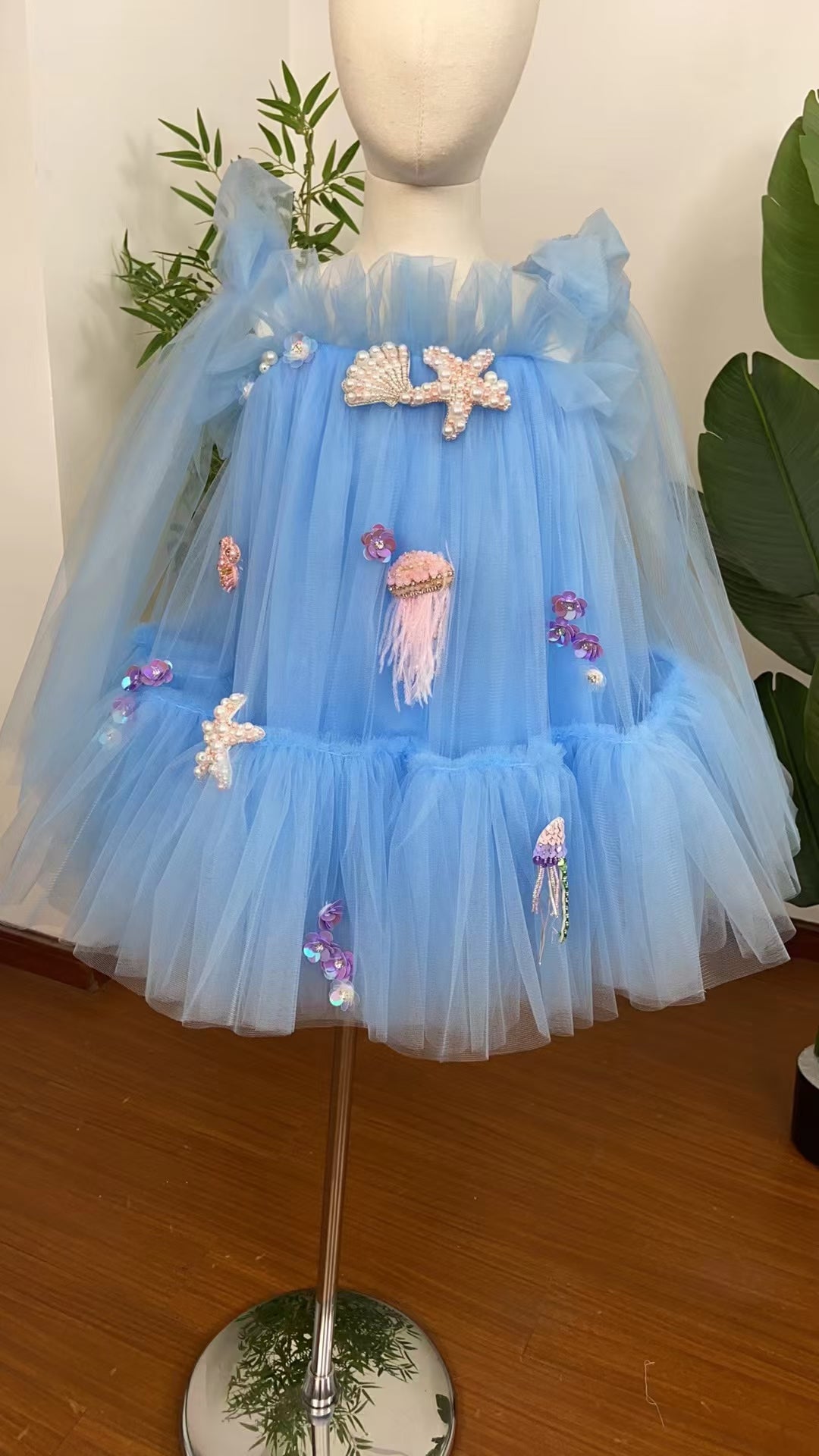 Luxury Blue Baby Flower Girl Dresses Mini Beading J038 Sky Blue / child-3 Luxury Blue Baby Flower Girl Dresses Mini Beading J038 Sky Blue / child-3