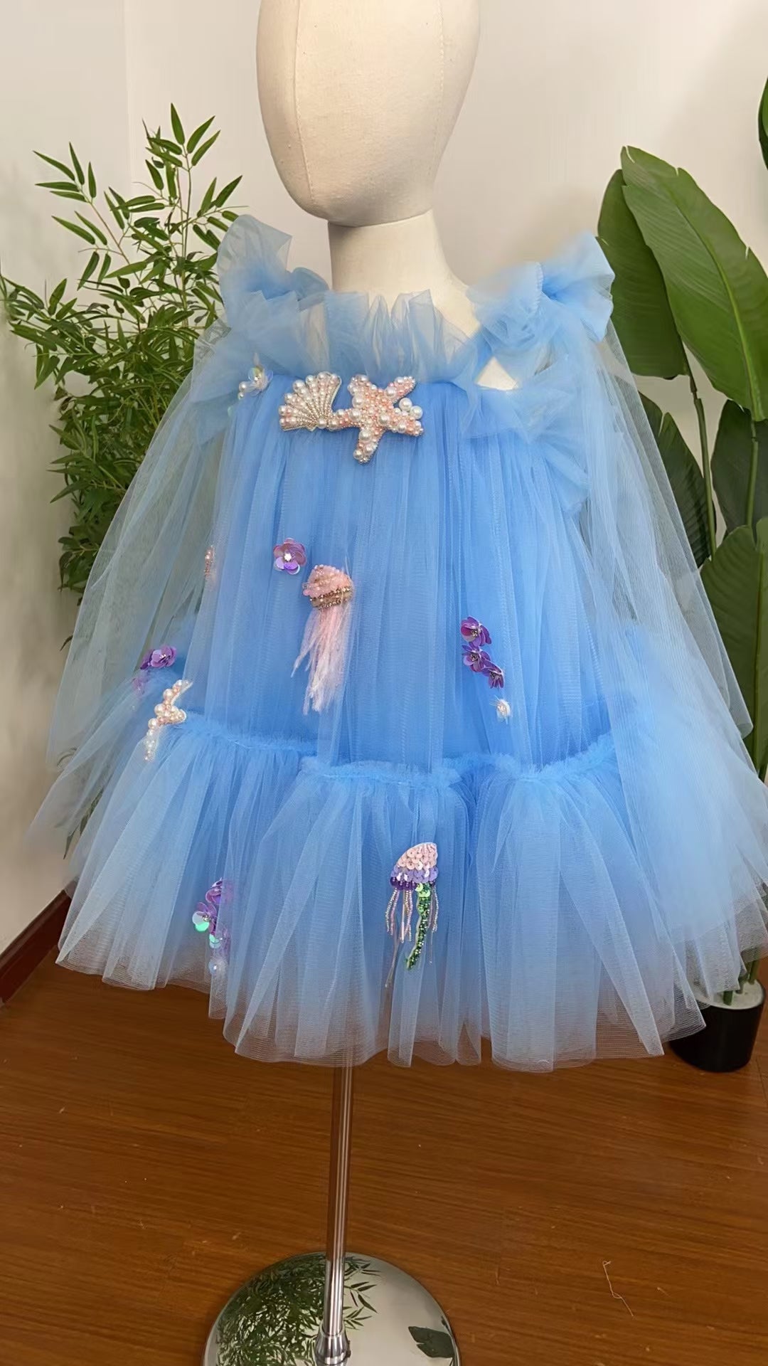 Luxury Blue Baby Flower Girl Dresses Mini Beading J038 Luxury Blue Baby Flower Girl Dresses Mini Beading J038