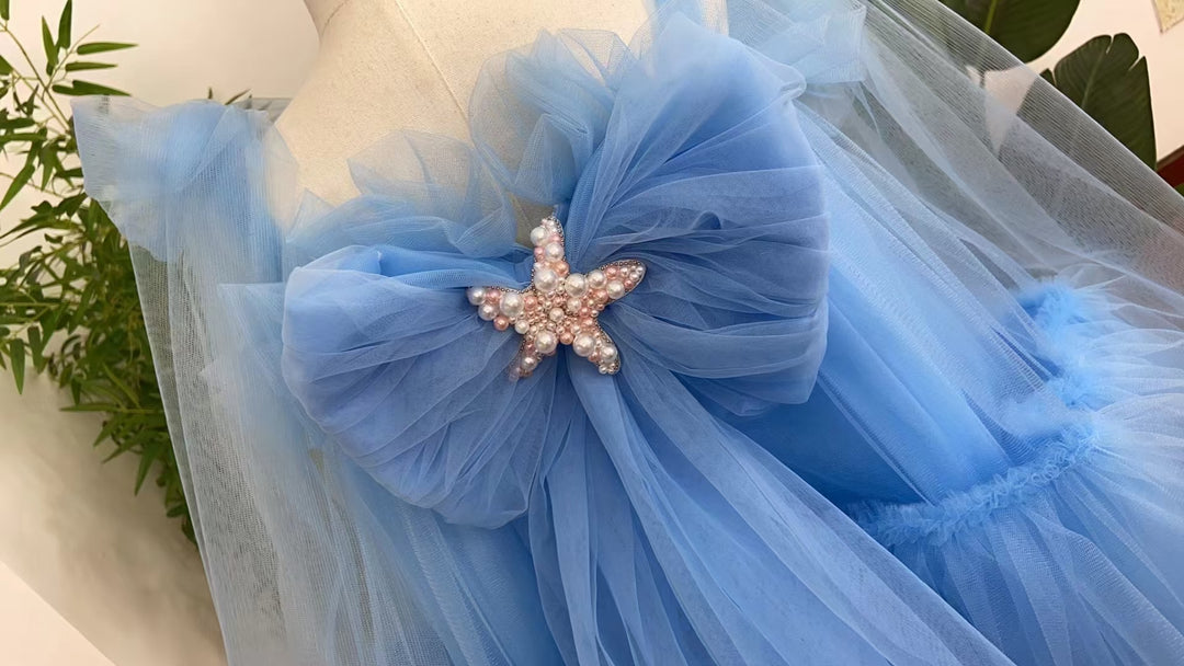 Luxury Blue Baby Flower Girl Dresses Mini Beading J038 Sky Blue / child-3 Luxury Blue Baby Flower Girl Dresses Mini Beading J038 Sky Blue / child-3