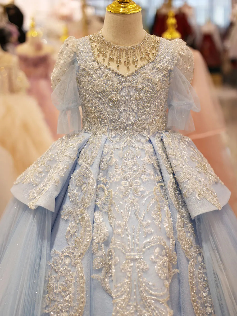 Luxury Blue Quinceanera Dresses Beaded Princess Ball Gown J079 Sky Blue / child-10 Luxury Blue Quinceanera Dresses Beaded Princess Ball Gown J079 Sky Blue / child-10
