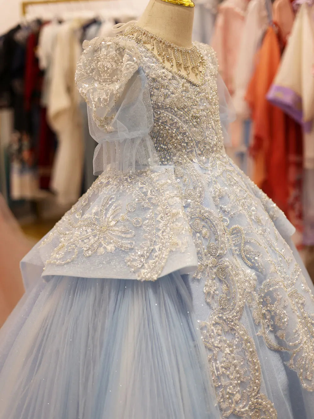 Luxury Blue Quinceanera Dresses Beaded Princess Ball Gown J079 Sky Blue / child-10 Luxury Blue Quinceanera Dresses Beaded Princess Ball Gown J079 Sky Blue / child-10