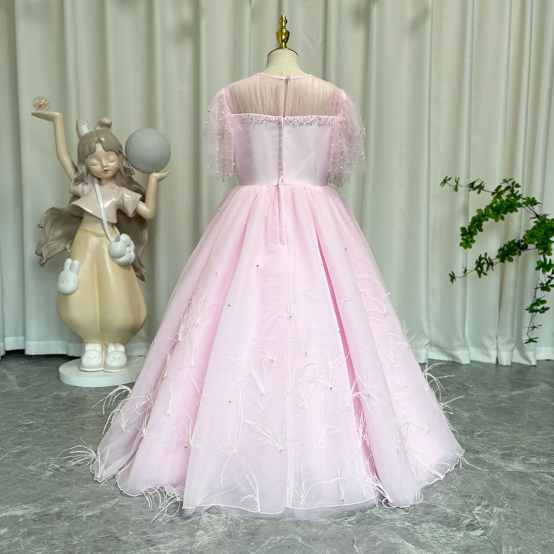 Luxury Blush Pink Girl Dress Feathers Beaded Princess J391L – DreamyVow