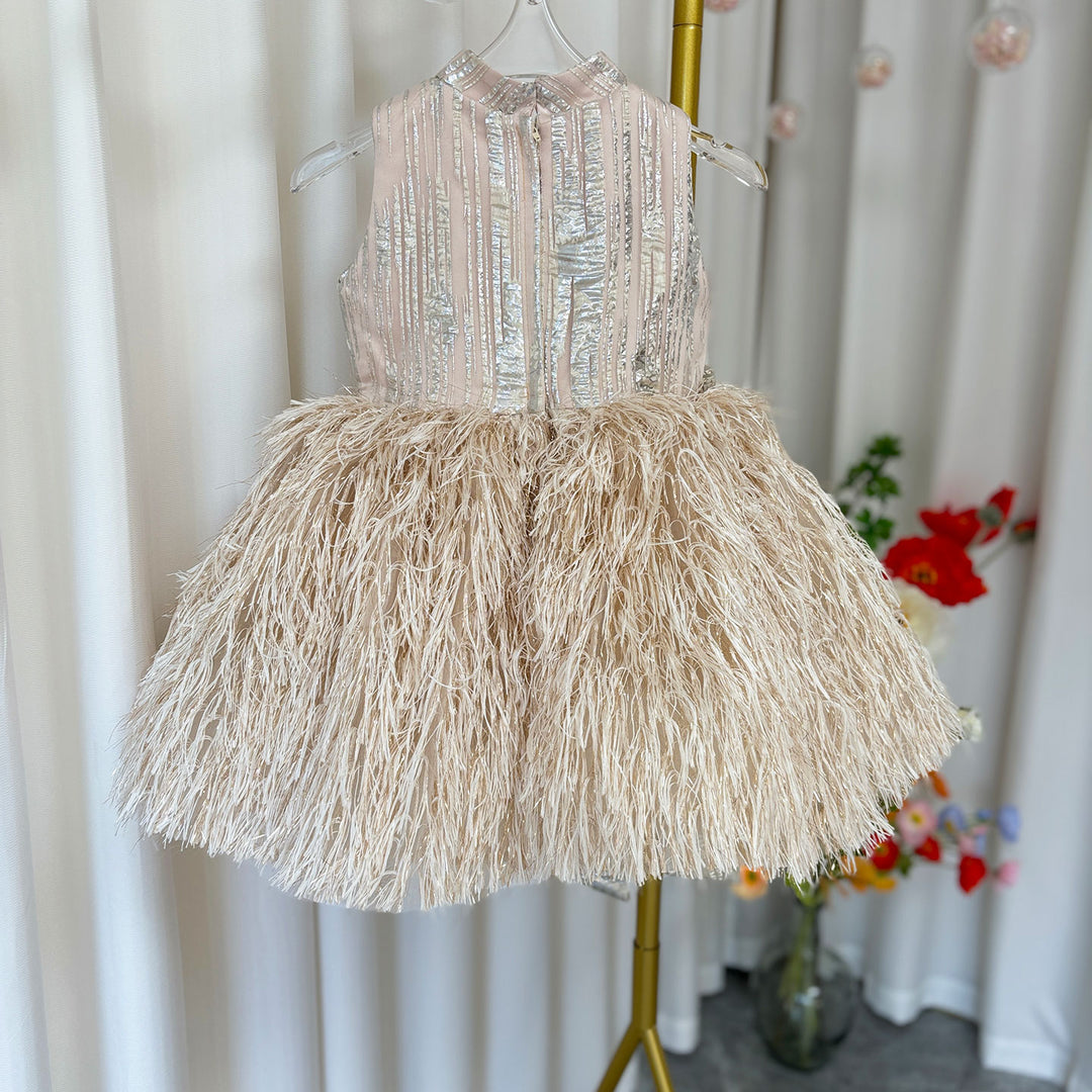Luxury Champagne Girl Dress Feathers Dubai Kids Pink J323 DreamyVow Luxury Champagne Girl Dress Feathers Dubai Kids Pink J323 DreamyVow
