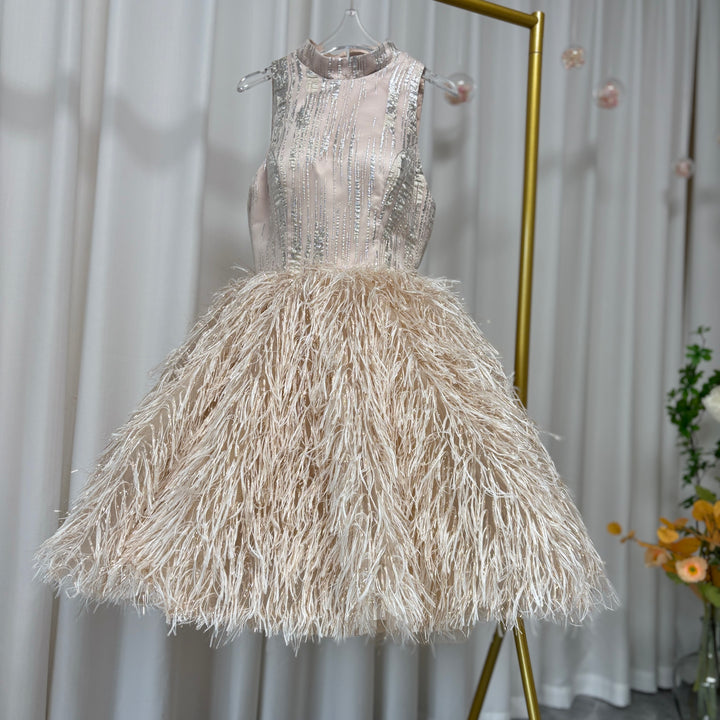 Luxury Champagne Girl Dress Feathers Dubai Kids Pink J323 DreamyVow Luxury Champagne Girl Dress Feathers Dubai Kids Pink J323 DreamyVow