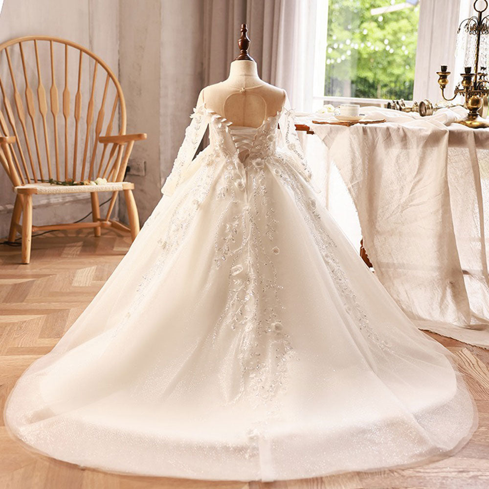 Luxury Dubai White Flower Girl Dresses Beads Flowers Princess Gown J088 White / child-8 Luxury Dubai White Flower Girl Dresses Beads Flowers Princess Gown J088 White / child-8