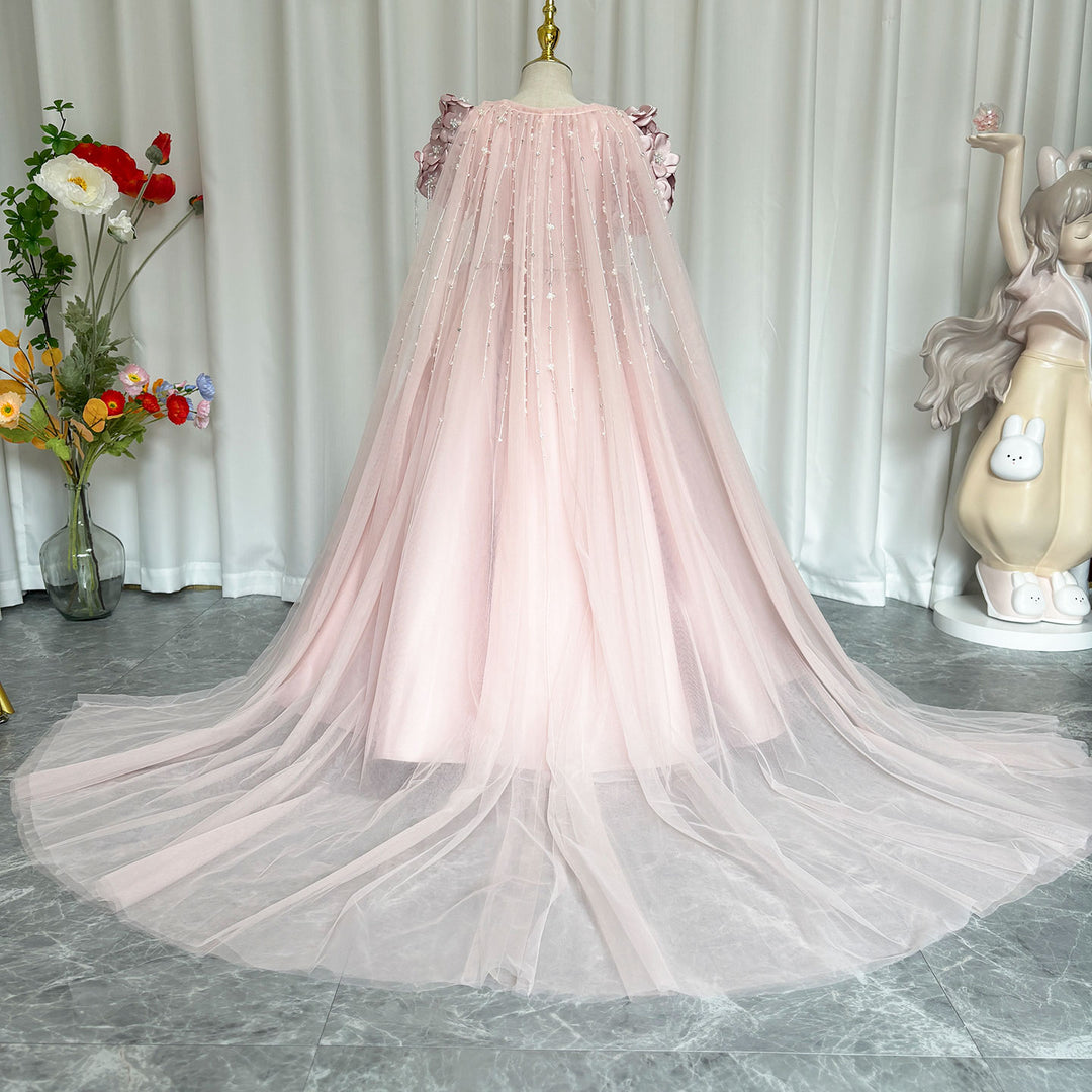 Luxury Dusty Pink Girl Dress Beadeds Arabic with Cap Handmade Flowers Princess Kids Wedding Birthday Party Gown J037 DreamyVow Luxury Dusty Pink Girl Dress Beadeds Arabic with Cap Handmade Flowers Princess Kids Wedding Birthday Party Gown J037 DreamyVow