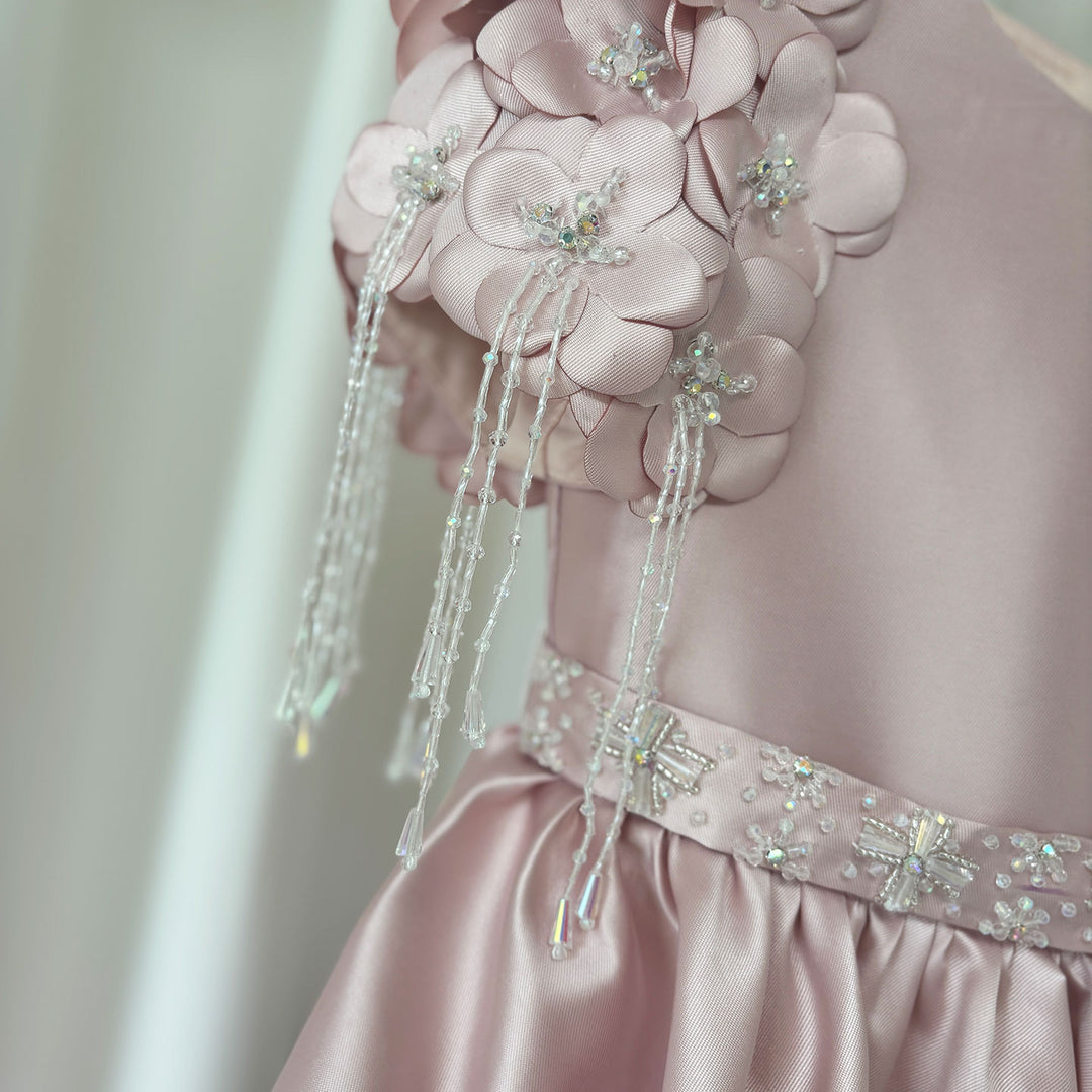 girls dusty pink dress Flower Girl Dress Long Sleeve Dusty Rose Tulle Junior Bridesmaid Dress 11/12 / Dress/No Sash