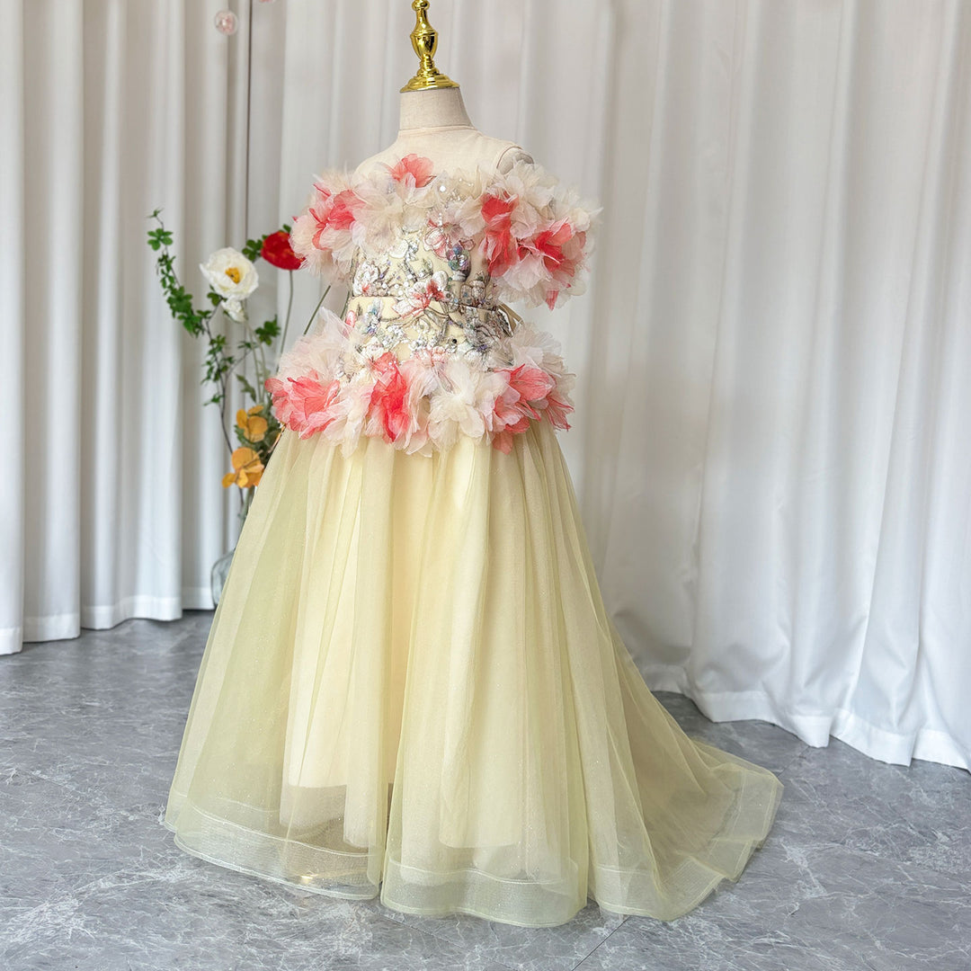 Luxury Embroidery Champagne A-Line Girl Dress J064 Luxury Embroidery Champagne A-Line Girl Dress J064