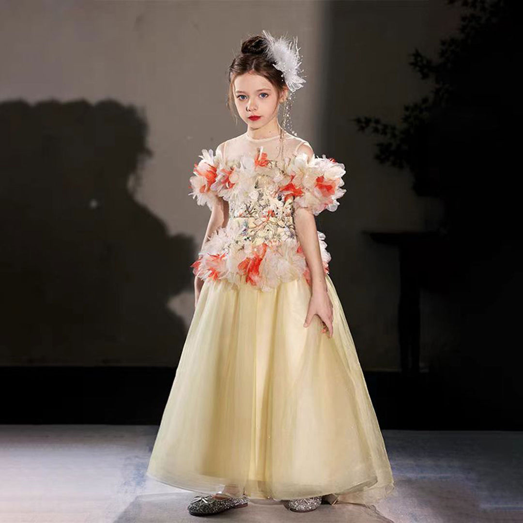 Luxury Embroidery Champagne A-Line Girl Dress J064 Luxury Embroidery Champagne A-Line Girl Dress J064