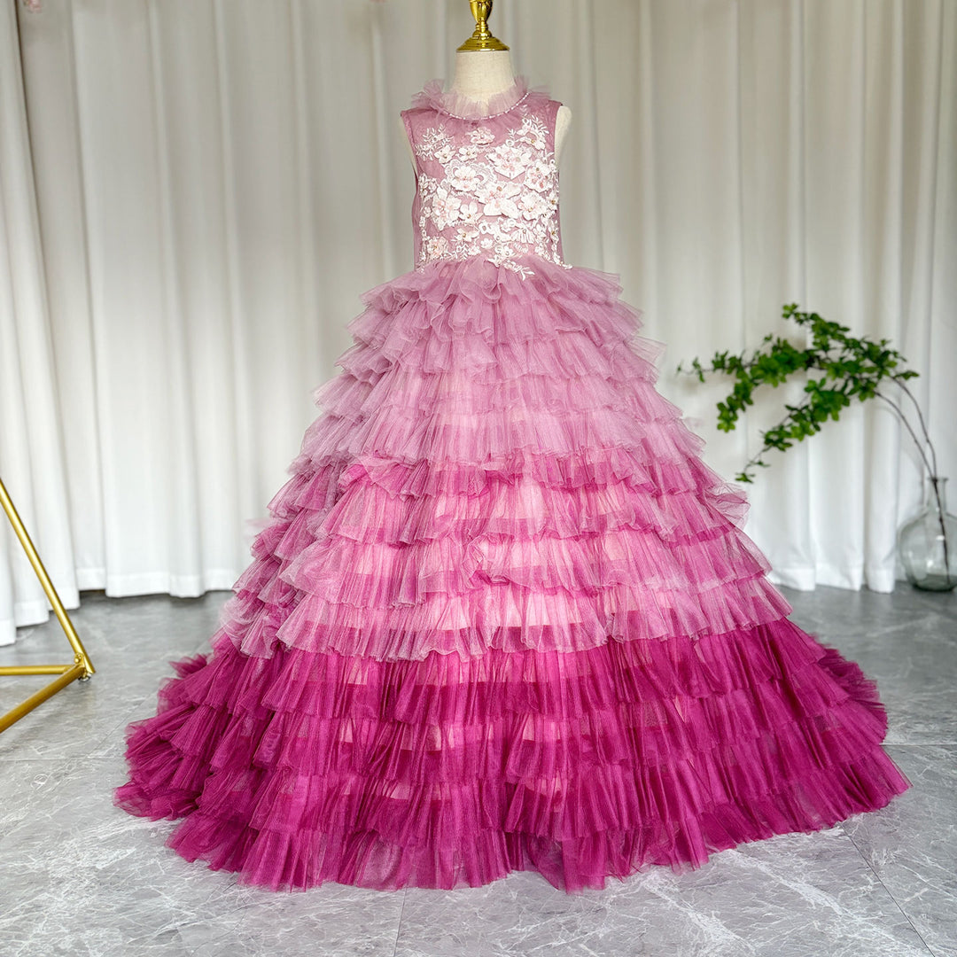 Luxury Fuchsia Flower Girl Dress Tiered Applique Princess Gown J017 Fuchsia / child-12 Luxury Fuchsia Flower Girl Dress Tiered Applique Princess Gown J017 Fuchsia / child-12