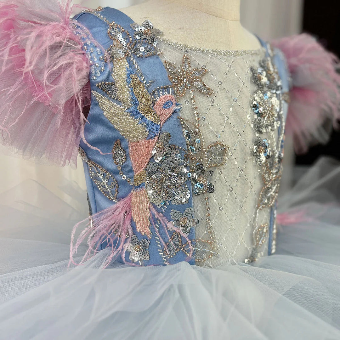 Luxury Girl Dress Feathers Beading Princess Prom Gown for Kids J163 DreamyVow Luxury Girl Dress Feathers Beading Princess Prom Gown for Kids J163 DreamyVow