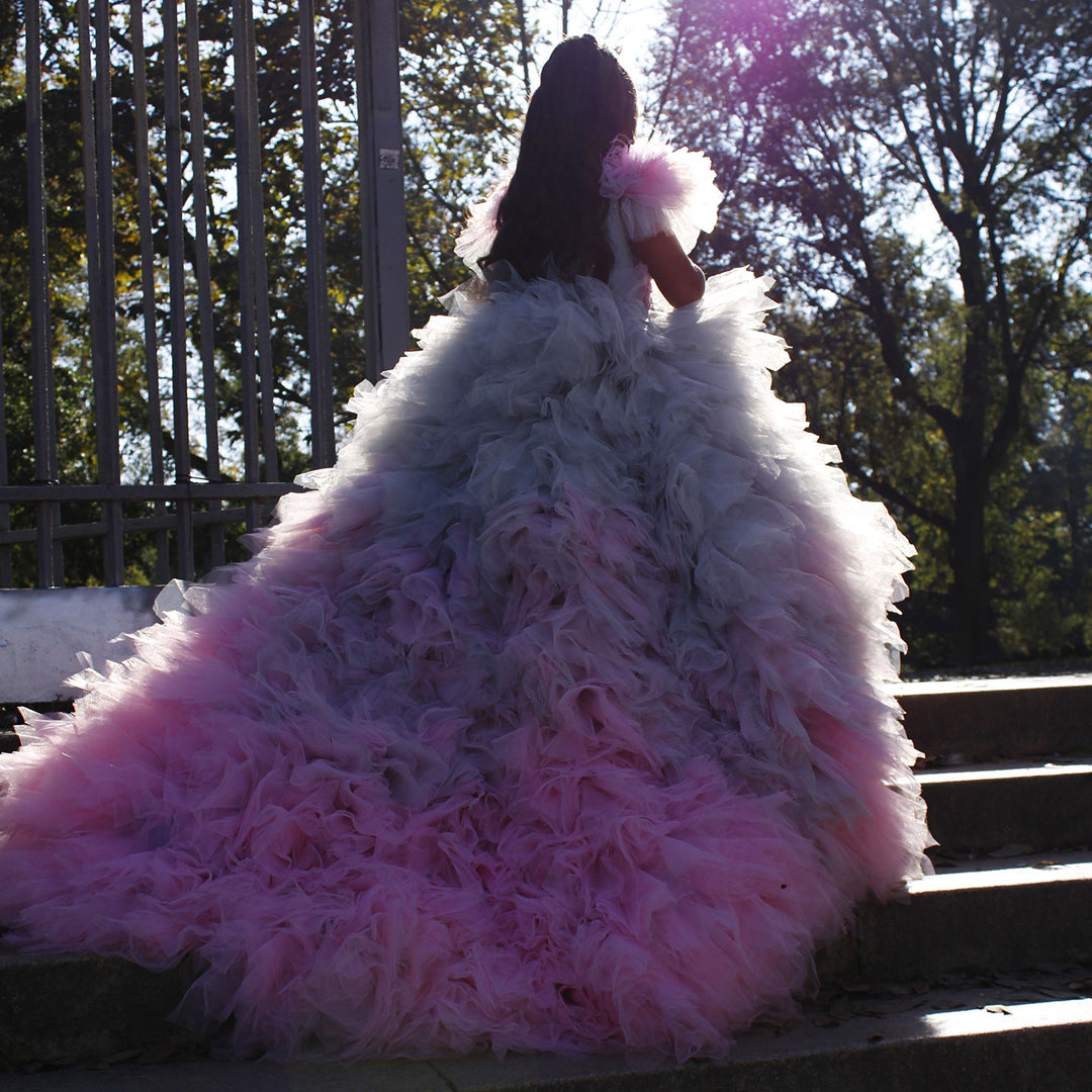 Luxury Girl Dress Feathers Beading Princess Prom Gown for Kids J163 DreamyVow Luxury Girl Dress Feathers Beading Princess Prom Gown for Kids J163 DreamyVow