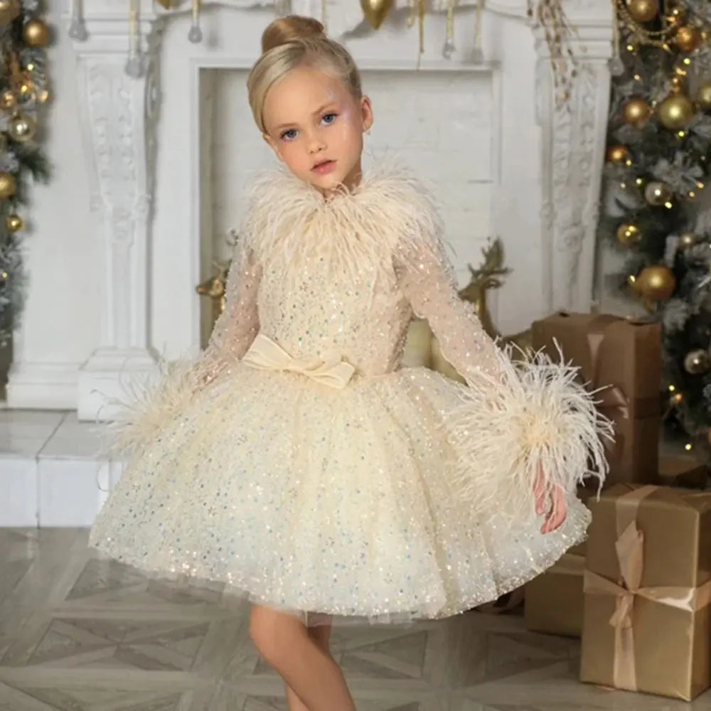 Kids Gold And White Elegant Dresses Luxury Gold Girl Dress