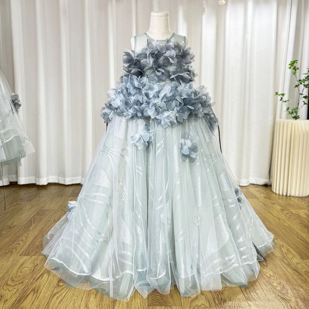 grey childrens dress Grey Rococo Inspired Flower Girl Dress with Lace Ruffles Long Sleeve Flower Girl Dress Plus Size 11-12Y / Gray