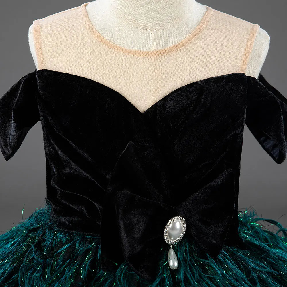 Luxury Green Flower Girl Dresses Feathers Ball Gown for Princess J007 DreamyVow Luxury Green Flower Girl Dresses Feathers Ball Gown for Princess J007 DreamyVow