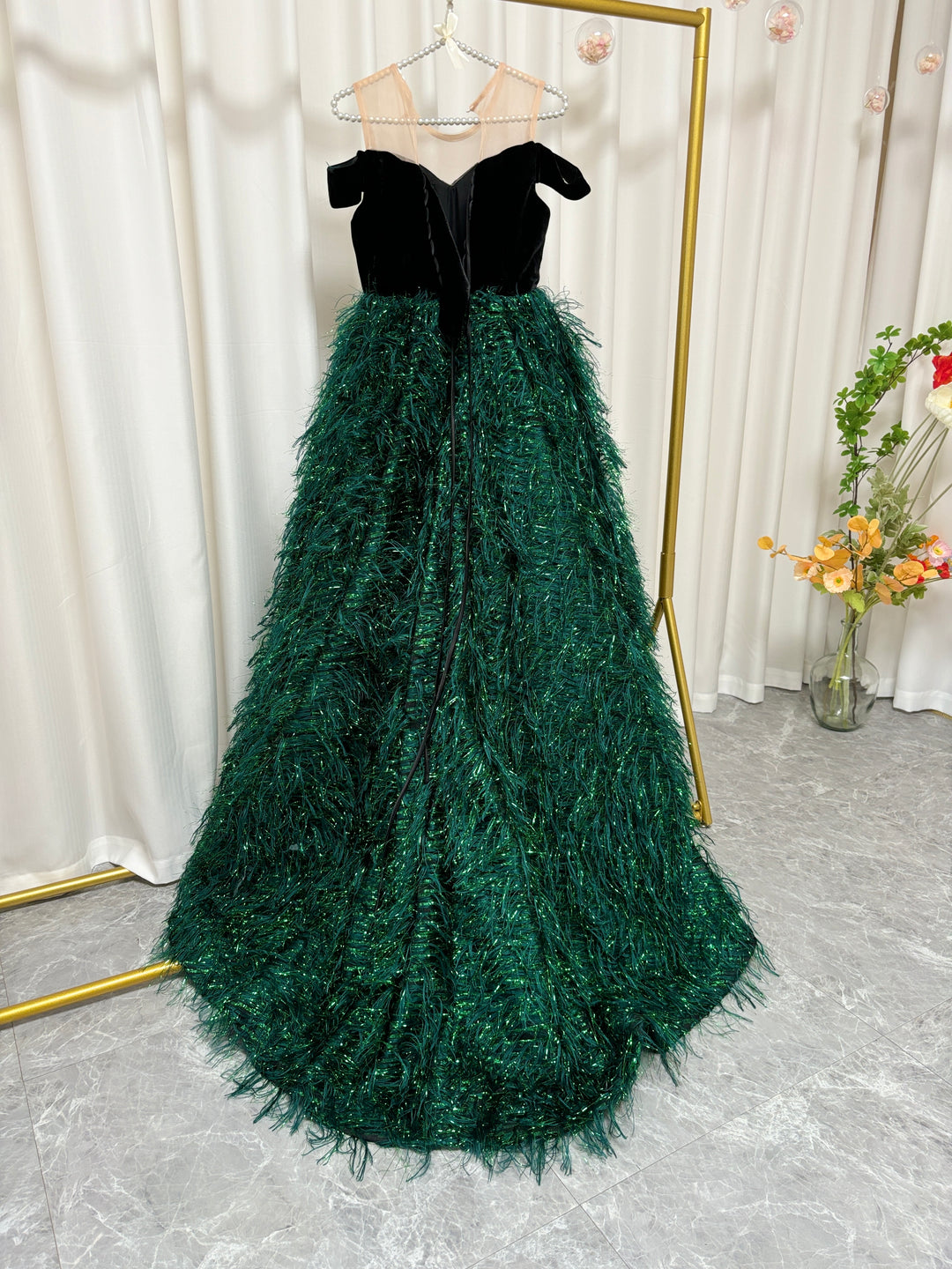 Luxury Green Flower Girl Dresses Feathers Ball Gown for Princess J007 Green / 12(150CM) Luxury Green Flower Girl Dresses Feathers Ball Gown for Princess J007 Green / 12(150CM)