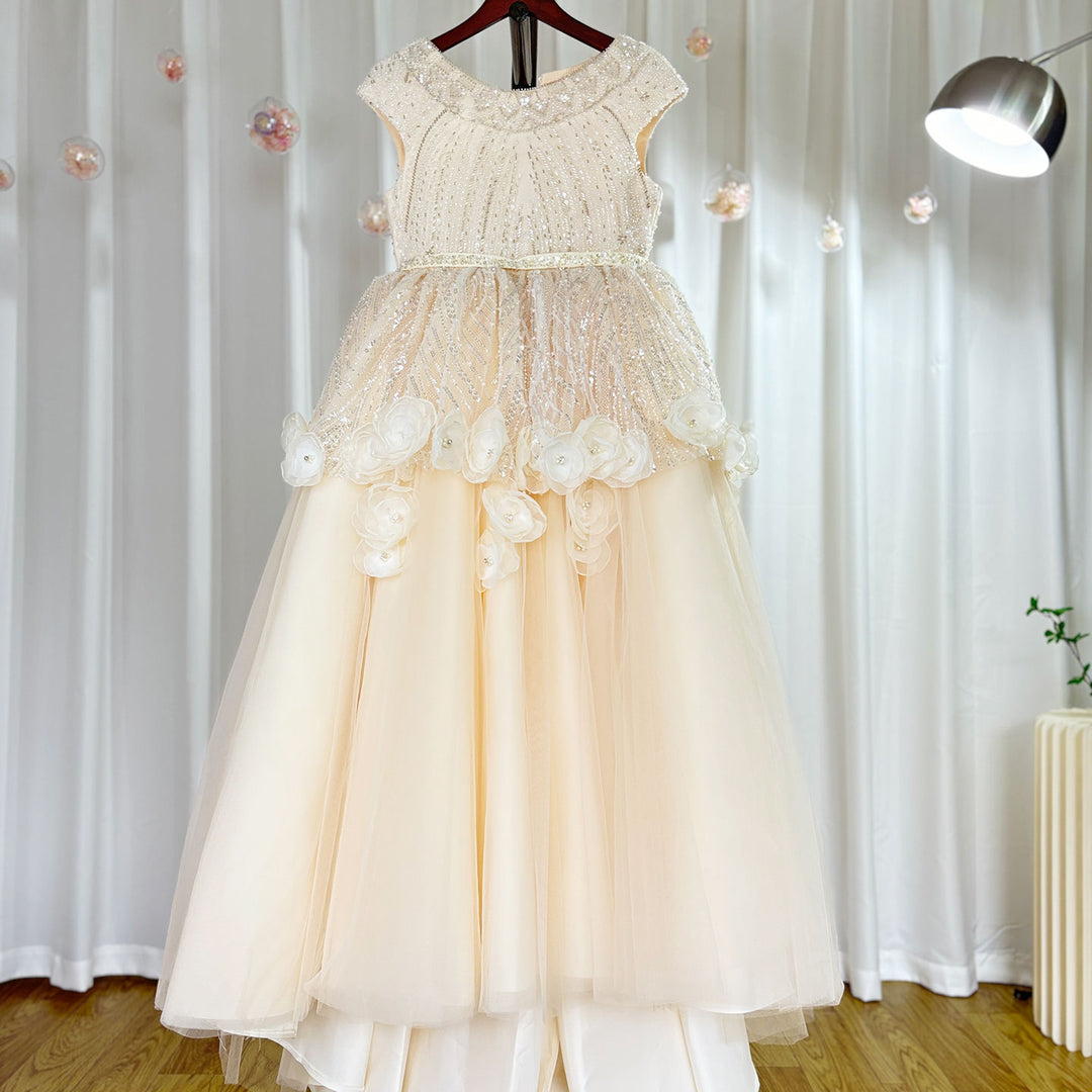 Luxury Ivory Flower Girl Dress Beading Elegant Princess Kids J265 DreamyVow Luxury Ivory Flower Girl Dress Beading Elegant Princess Kids J265 DreamyVow
