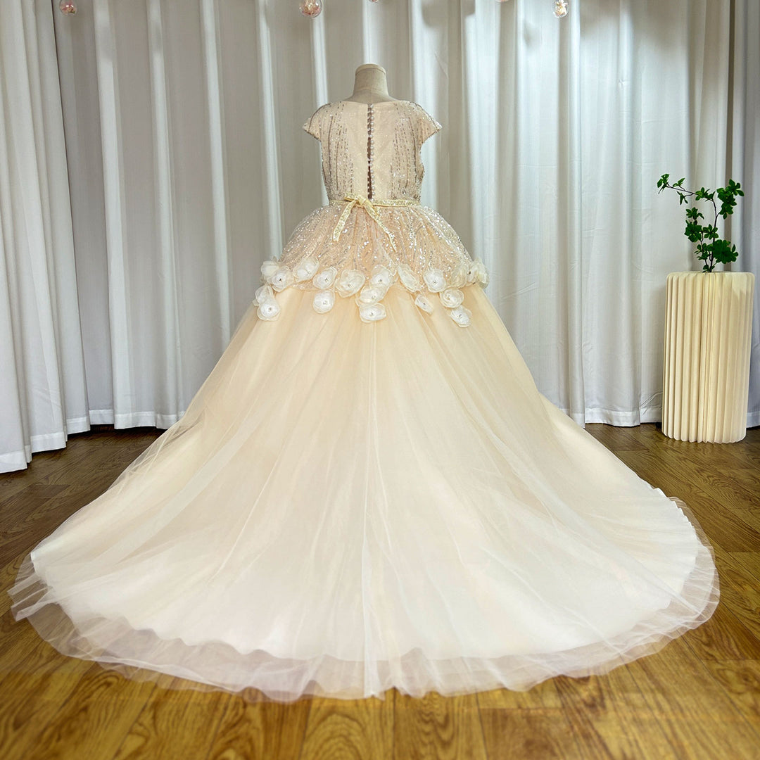Luxury Ivory Flower Girl Dress Beading Elegant Princess Kids J265 Champagne / child-10 Luxury Ivory Flower Girl Dress Beading Elegant Princess Kids J265 Champagne / child-10