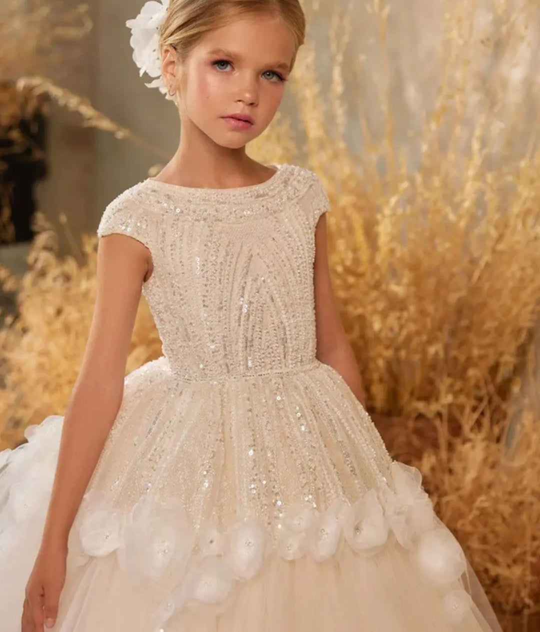 ivory party dress little girl Ivory Flower Girl Dress, Puffy Girls Dress, Baby Birthday Party Dress with Flowers Lace, 1st Birthday Tutu Dress, Junior Bridesmaid Dress