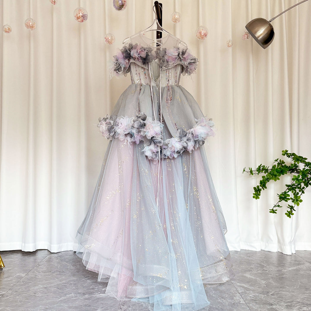 purple dress flower Luxury Lilac Flower Girl Dress Arabic Princess Kids Wedding Birthday Party Gowns vestidos de novia J083 – DreamyVow