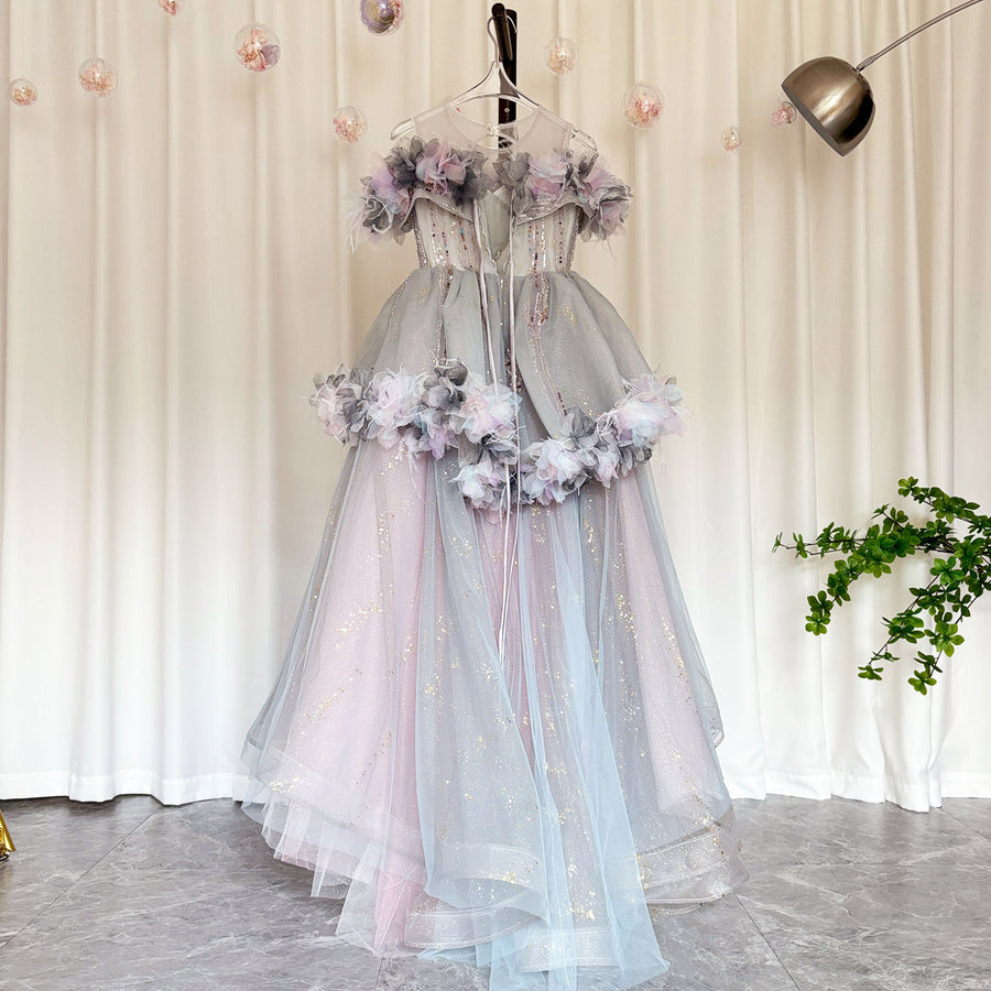 Junia Lilac Luxury Girls Party Dress with Cream Bow
