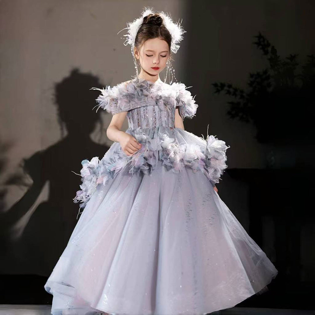 Luxury Lilac Flower Girl Dress Arabic Princess Kids Wedding