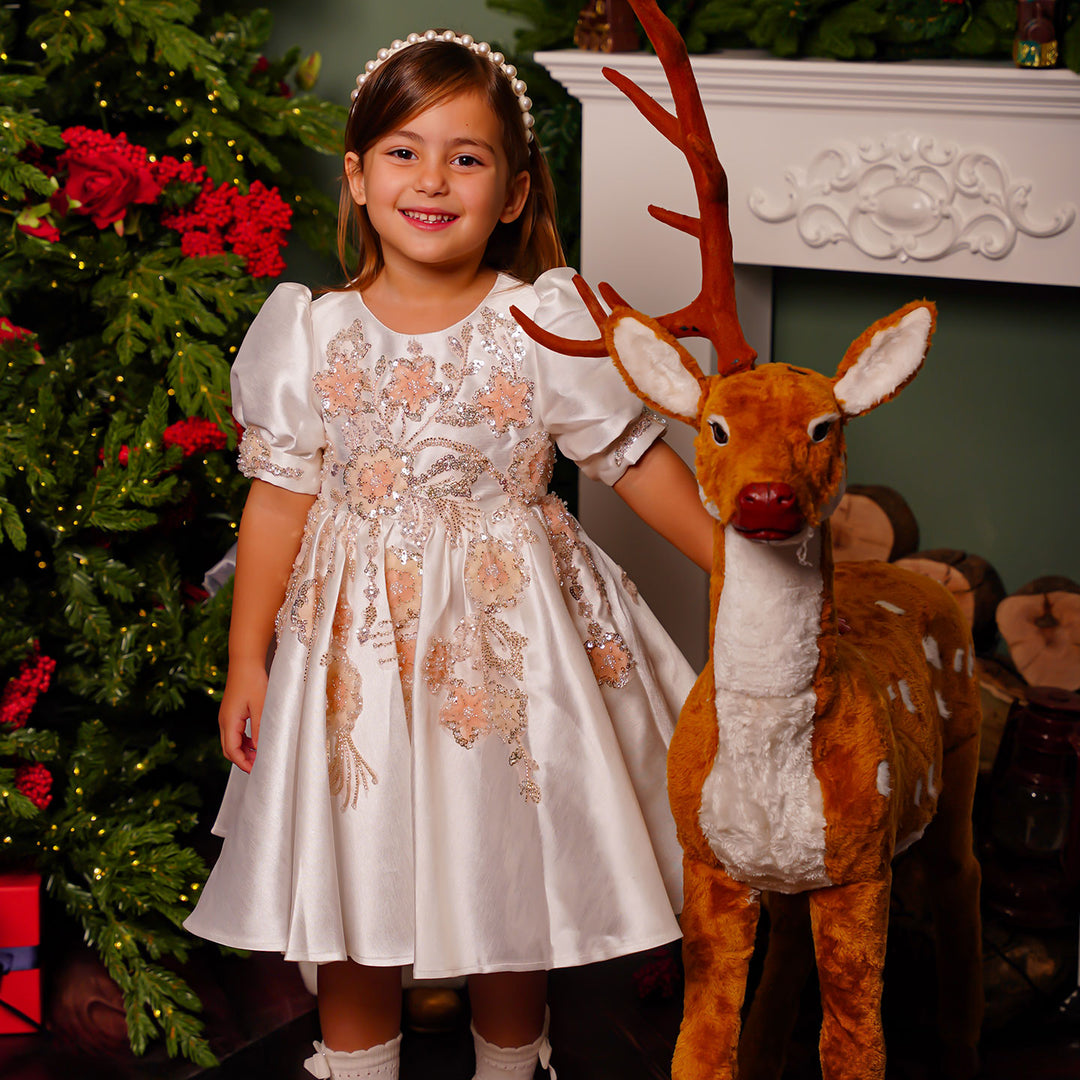 Luxury Off White Flower Girl Dresses Dubai Beading Sequined Princess J085 White / Child-12 Luxury Off White Flower Girl Dresses Dubai Beading Sequined Princess J085 White / Child-12