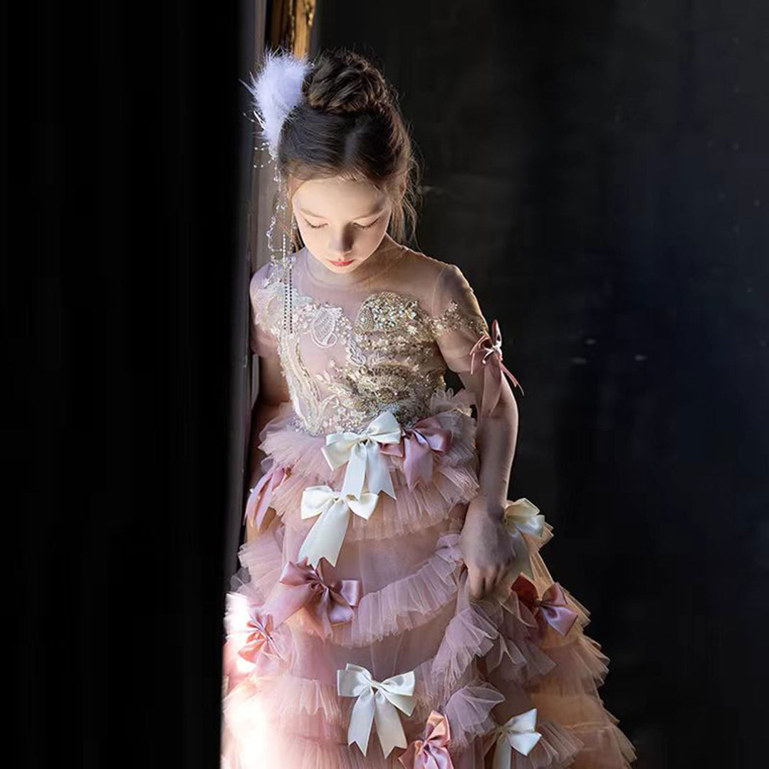Luxury Pink A-Line Beading Girl Dress Princess Birthday Gown J084 DreamyVow Luxury Pink A-Line Beading Girl Dress Princess Birthday Gown J084 DreamyVow