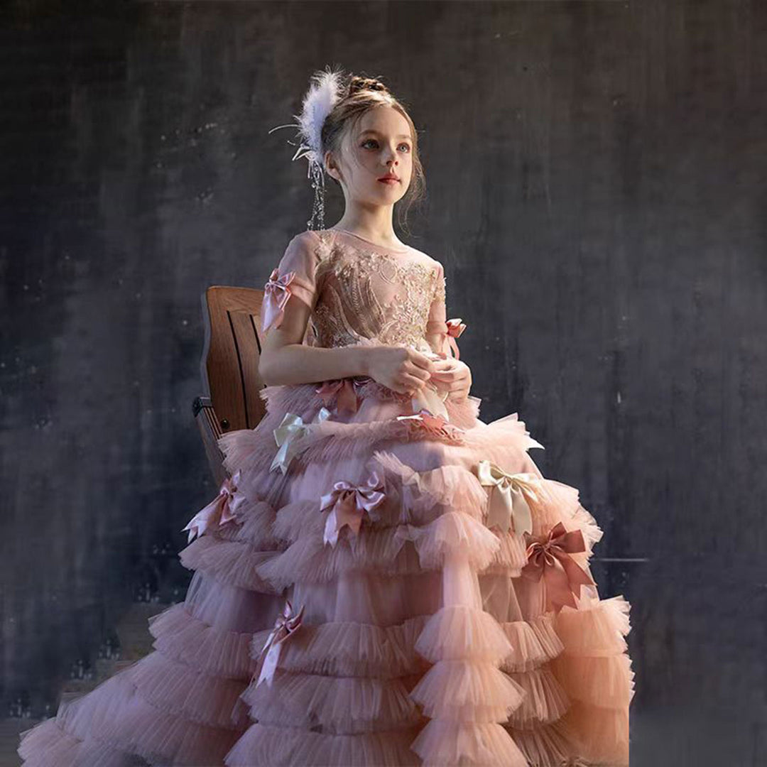 Luxury Pink A-Line Beading Girl Dress Princess Birthday Gown J084, Pink / child-4 Luxury Pink A-Line Beading Girl Dress Princess Birthday Gown J084, Pink / child-4