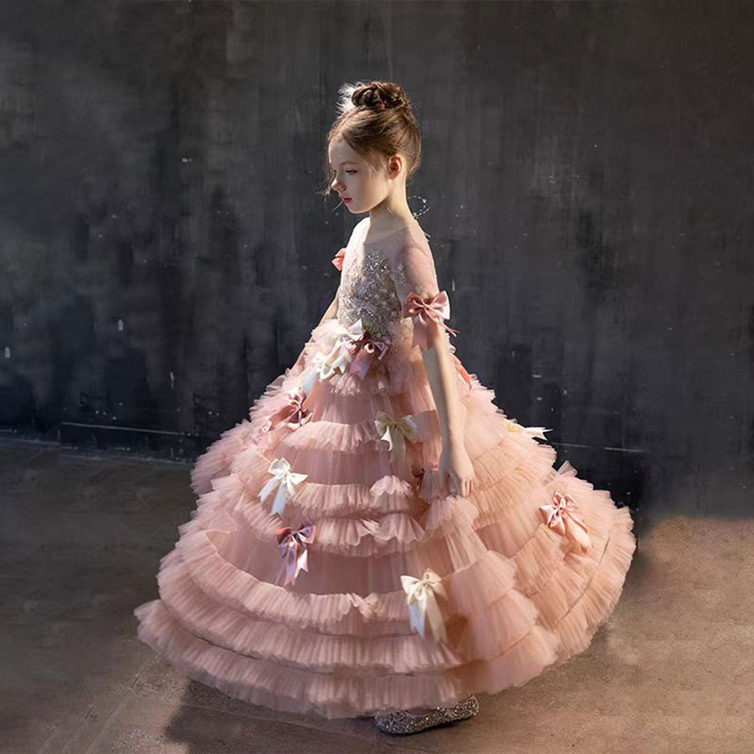 Luxury Pink A-Line Beading Girl Dress Princess Birthday Gown J084 Luxury Pink A-Line Beading Girl Dress Princess Birthday Gown J084