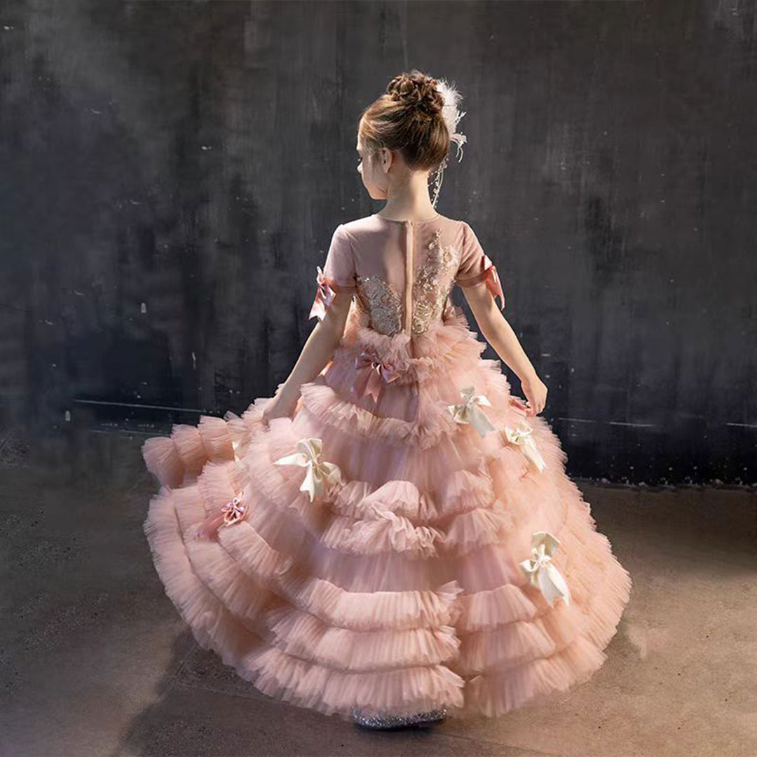 Luxury Pink A-Line Beading Girl Dress Princess Birthday Gown J084 DreamyVow Luxury Pink A-Line Beading Girl Dress Princess Birthday Gown J084 DreamyVow
