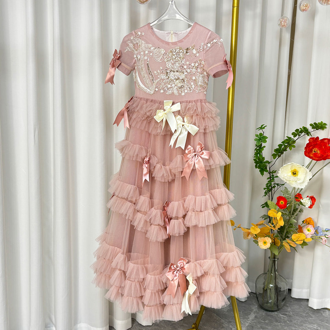 Luxury Pink A-Line Beading Girl Dress Princess Birthday Gown J084 DreamyVow Luxury Pink A-Line Beading Girl Dress Princess Birthday Gown J084 DreamyVow