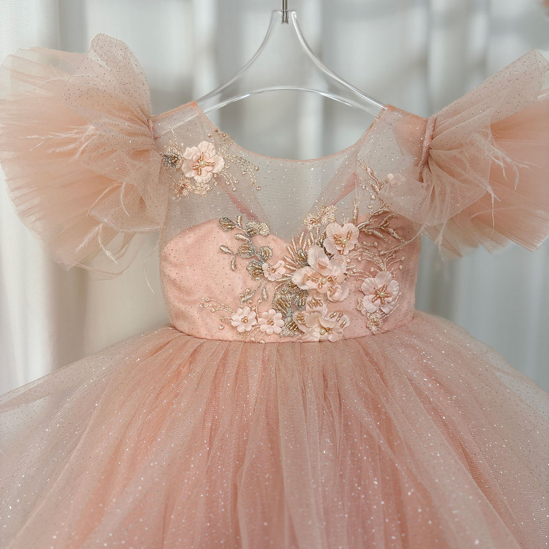 Rose Gold Flower Girl Dress Luxury Pink Baby Flower Girl Dress Feathers Princess Kids Ball Rose Gold Flower Girl Dress Luxury Pink Baby Flower Girl Dress Feathers Princess Kids Ball