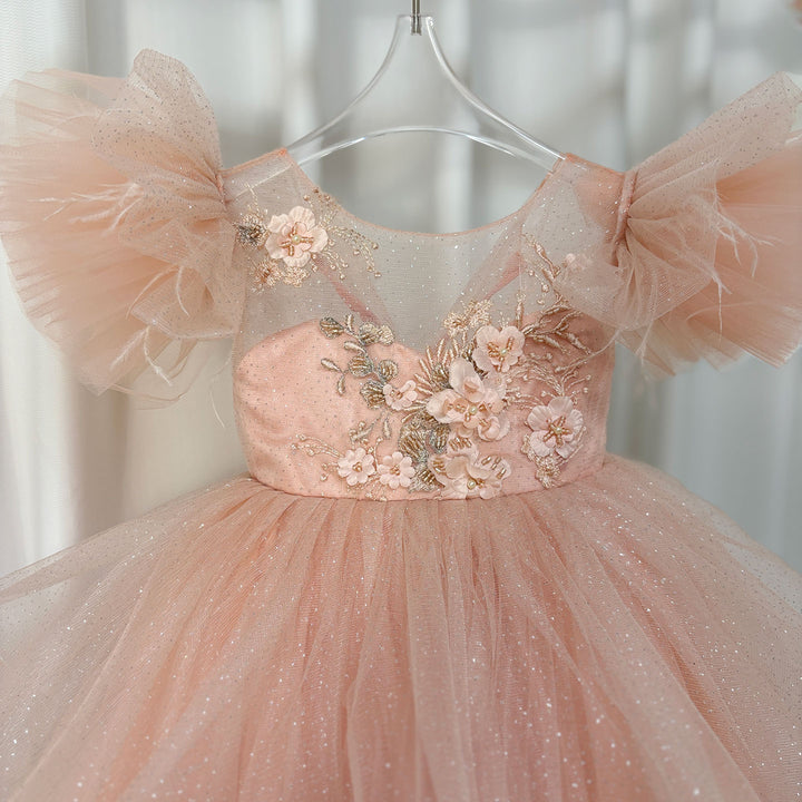 Luxury Pink Baby Flower Girl Dress Feathers Princess Kids Ball Gown J144 Pink / Child-3 Luxury Pink Baby Flower Girl Dress Feathers Princess Kids Ball Gown J144 Pink / Child-3