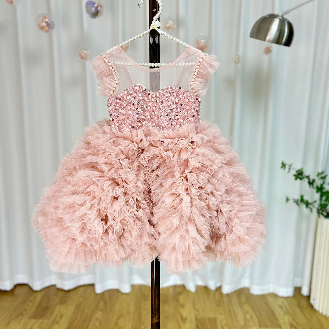 Luxury Pink Baby Flower Girl Dresses Arabic Pearls Princess J042 Luxury Pink Baby Flower Girl Dresses Arabic Pearls Princess J042