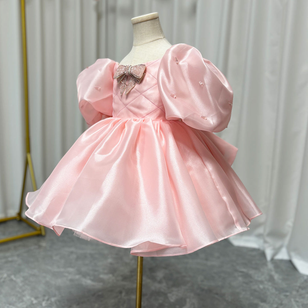 Luxury Pink Girl Dress Beaded Puffy Sleeve Bow Dubai Princess M032 Luxury Pink Girl Dress Beaded Puffy Sleeve Bow Dubai Princess M032