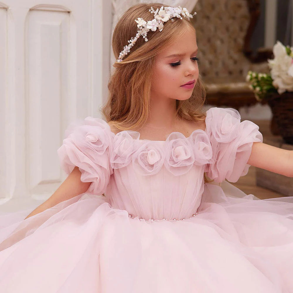 handmade princess dresses Flower Girl Dress With Pearls Lace, Handmade Girl Dress, Birthday Baby Girl Dress, Puffy Ruffled Girl Dress With Train, Princess Dress