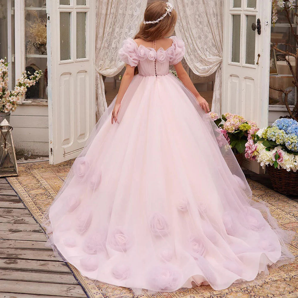 Luxury Pink Girl Dress Handmade Flowers Princess Quinceaera J150 DreamyVow Luxury Pink Girl Dress Handmade Flowers Princess Quinceaera J150 DreamyVow
