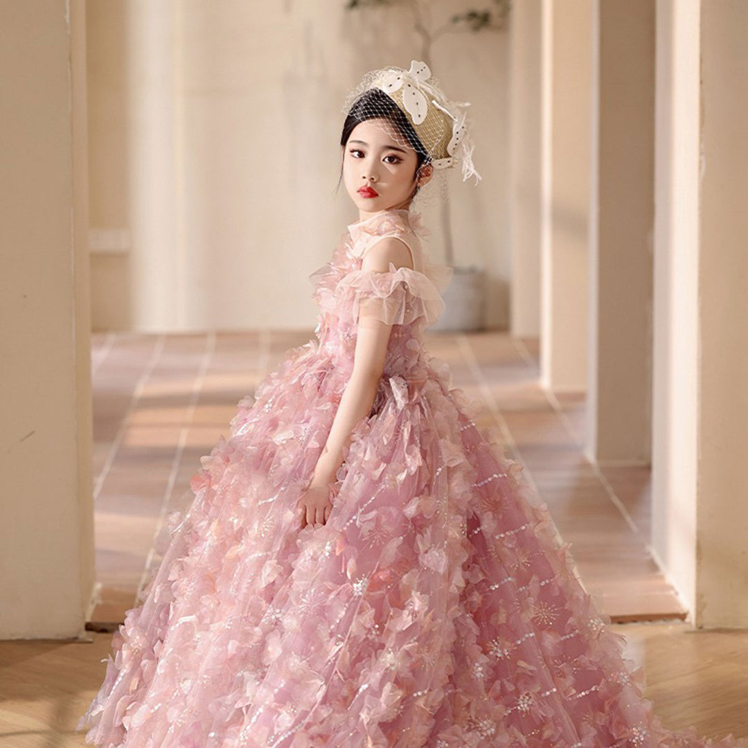 Luxury Pink Girl Dress with Flowers Kids Princess Birthday Wedding Party Children Holy Communion Gown 2024 J094 Pink / child-10 Luxury Pink Girl Dress with Flowers Kids Princess Birthday Wedding Party Children Holy Communion Gown 2024 J094 Pink / child-10
