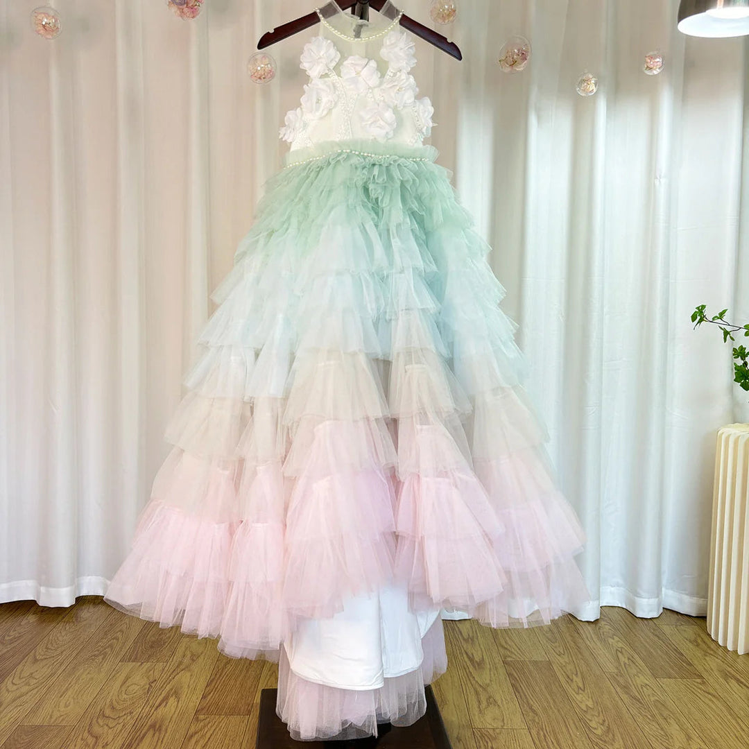 Luxury Sage Green Flower Girl Dresses Handmade Flower Tiered J074 DreamyVow Luxury Sage Green Flower Girl Dresses Handmade Flower Tiered J074 DreamyVow