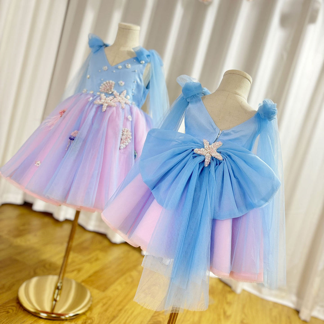 Luxury Sky Blue Baby Flower Girl Dresses Beaded Arab Pearls J072