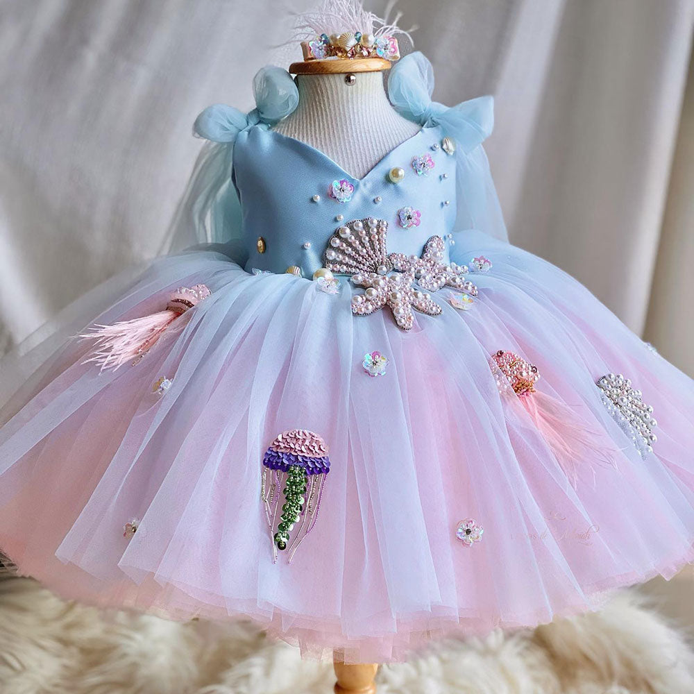 Luxury Sky Blue Baby Flower Girl Dresses Beaded Arab Pearls J072 – DreamyVow